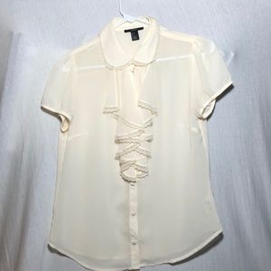Forever 21 Sheer Ruffle Button Down Blouse
